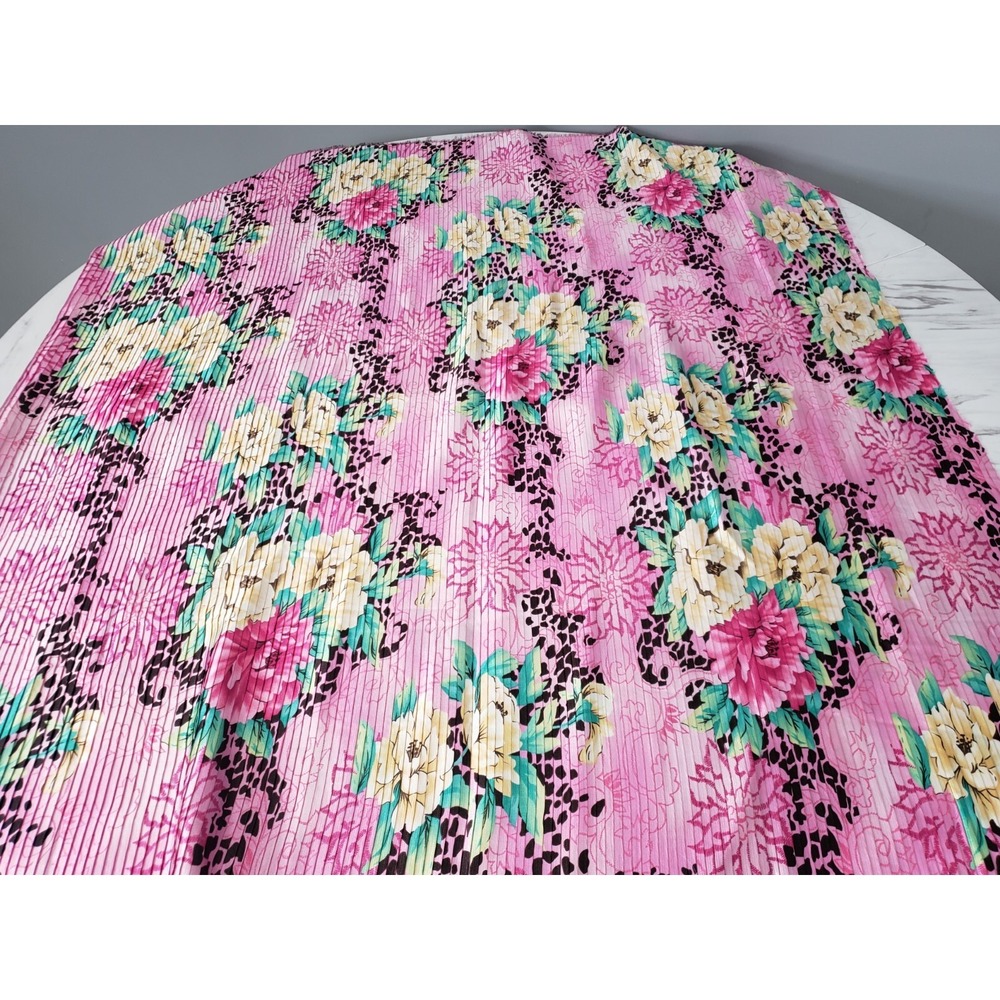 PINK FLORAL PRINT ACCORDION PLEATED SATIN POLYESTER FABRIC